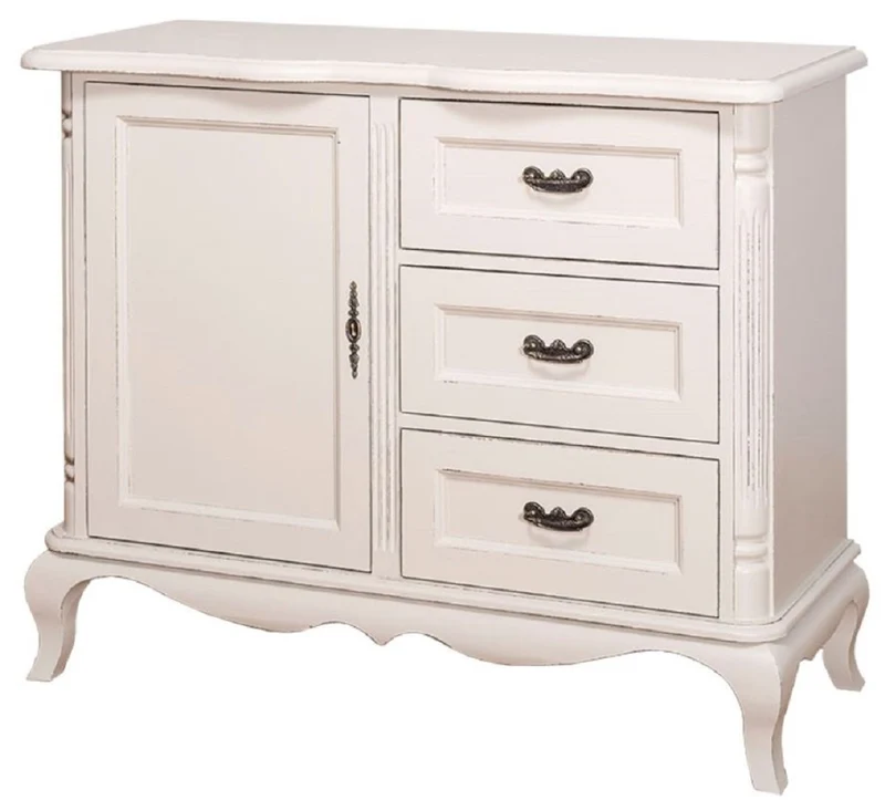 Casa Padrino Landhausstil Kommode mit Tür und 3 Schubladen Antik Hellgrau 110 x 48 x H. 89 cm - Landhausstil Wohnzimmermöbel
