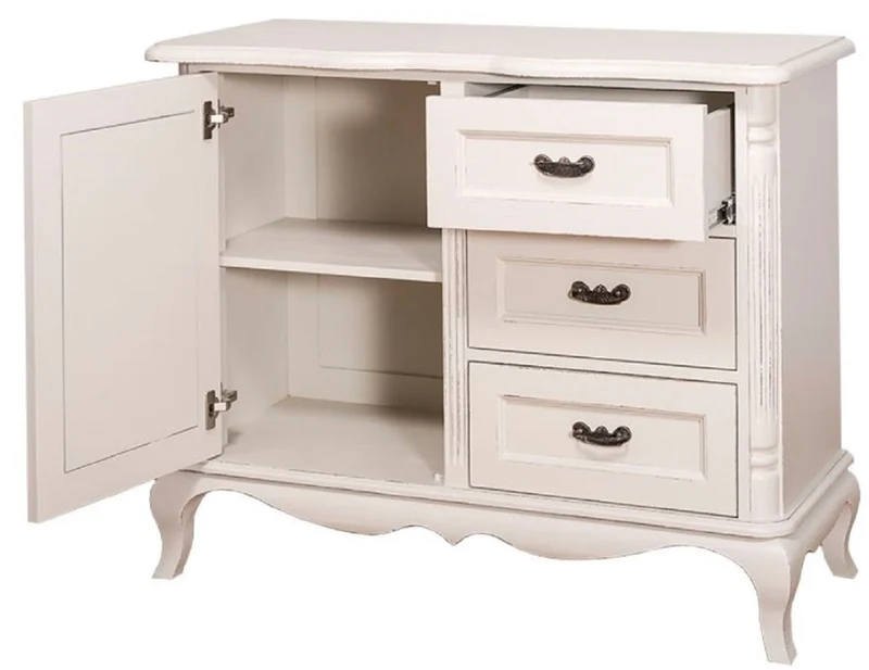 Casa Padrino Landhausstil Kommode mit Tür und 3 Schubladen Antik Hellgrau 110 x 48 x H. 89 cm - Landhausstil Wohnzimmermöbel