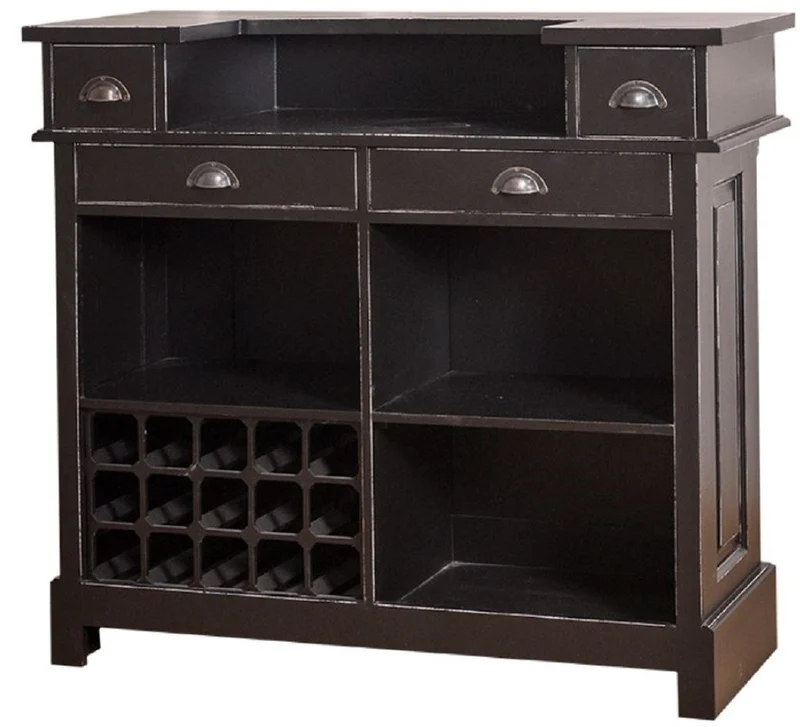 Casa Padrino Landhausstil Massivholz Barschrank mit 4 Schubladen & Weinflaschenhalter Antik Schwarz 120 x 51 x H. 107 cm - Landhausstil Möbel