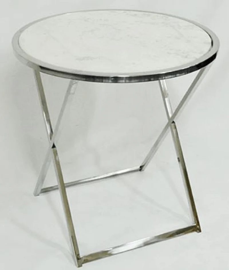 Casa Padrino Luxus Beistelltisch Silber / Weiß Ø 75 x H. 76 cm - Runder Edelstahl Tisch mit Marmorplatte