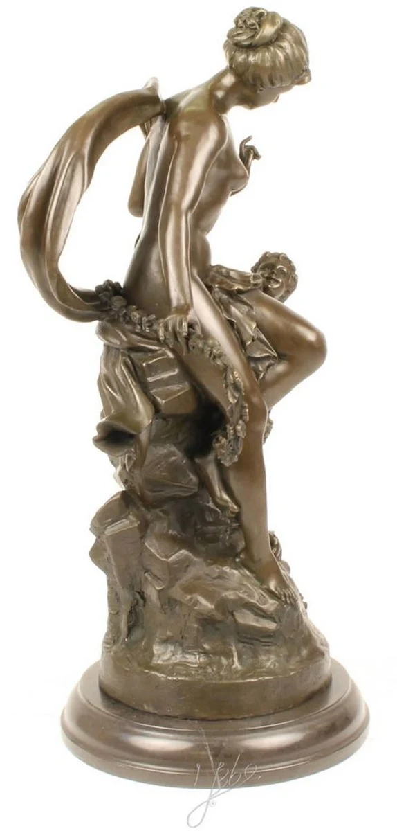 Casa Padrino Luxus Bronze Skulptur Das Band Der Liebe Bronze / Gold / Grau 30,5 x 24 x H. 54,8 cm - Dekofigur mit Marmorsockel