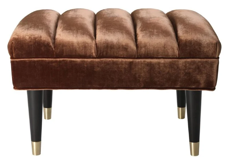Casa Padrino Luxus Sitzbank Dunkelorange / Schwarz / Gold 68 x 50 x H. 45 cm - Luxus Qualität