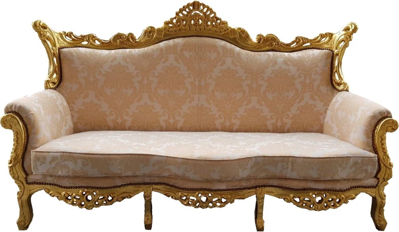 Casa Padrino Barock 3er Sofa Creme Muster / Gold - Wohnzimmer Möbel Couch Lounge