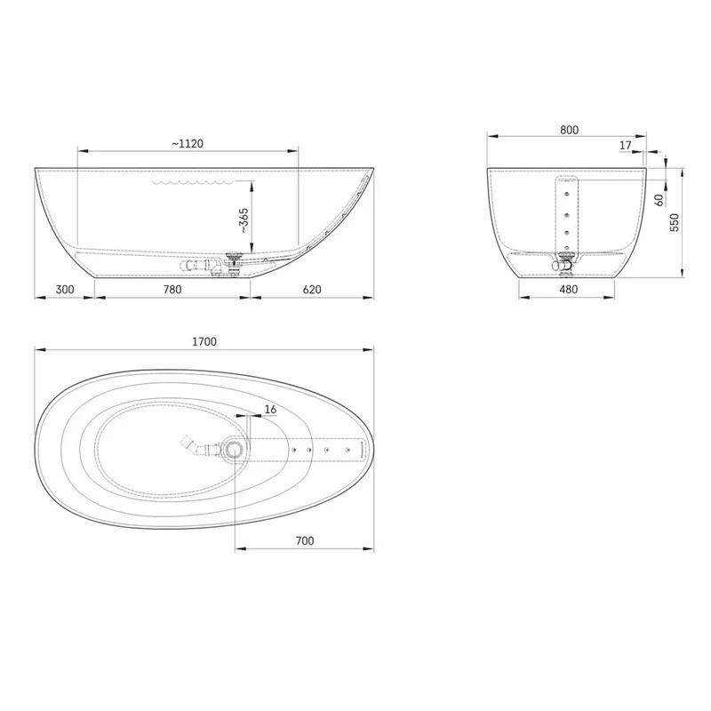 Casa Padrino Freistehende Luxus Badewanne in Eiform Graphit 170 cm
