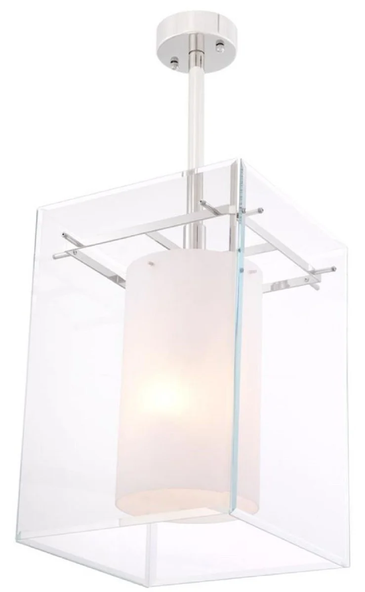 Casa Padrino Luxus Wohnzimmer Hängeleuchte Silber / Weiß 36 x 36 x H. 50 cm - Luxus Möbel