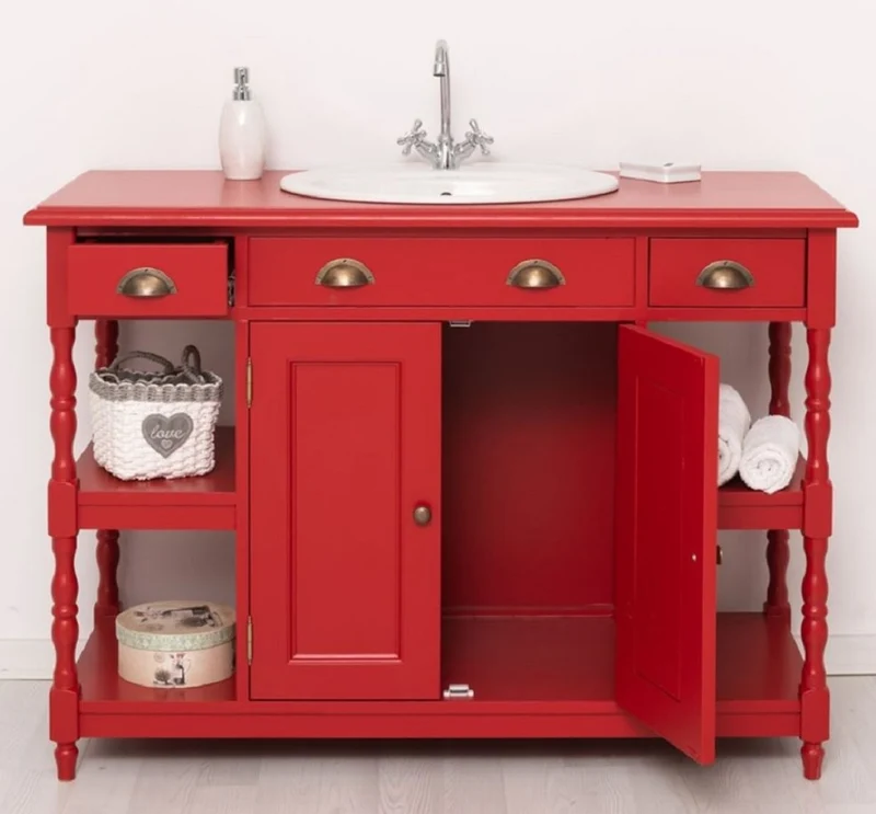 Casa Padrino Landhausstil Massivholz Waschtisch Rot 128 cm - Landhausstil Badezimmer Möbel