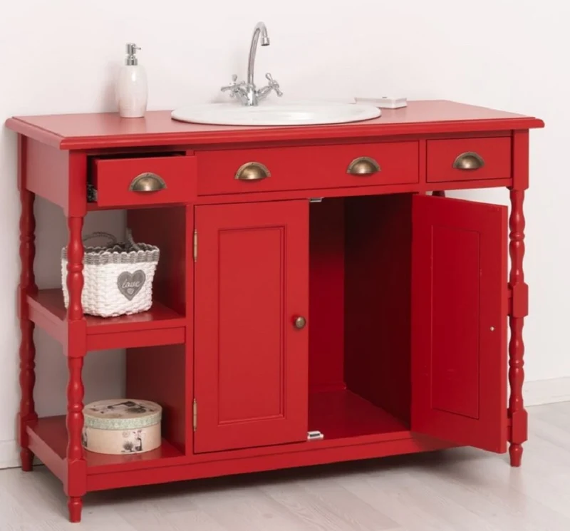 Casa Padrino Landhausstil Massivholz Waschtisch Rot 128 cm - Landhausstil Badezimmer Möbel