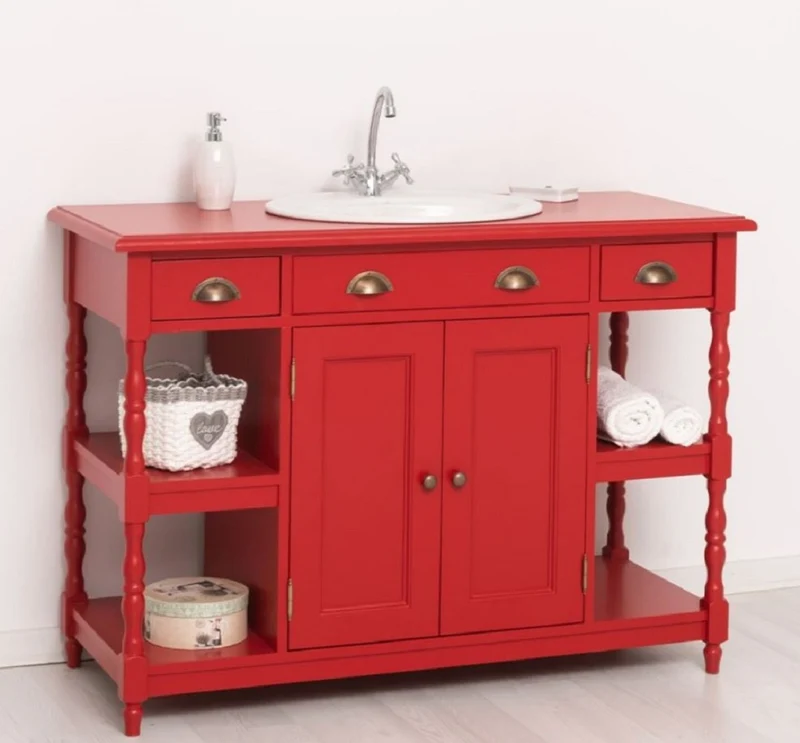 Casa Padrino Landhausstil Massivholz Waschtisch Rot 128 cm - Landhausstil Badezimmer Möbel