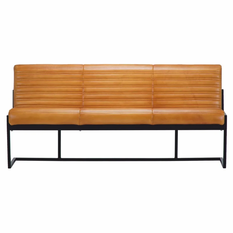 Casa Padrino Luxus Echtleder Sitzbank Hellbraun / Schwarz 160 cm - Echtleder Möbel