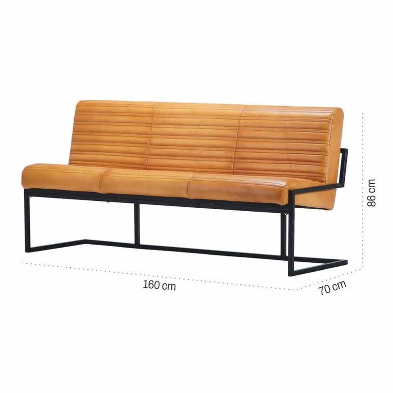Casa Padrino Luxus Echtleder Sitzbank Hellbraun / Schwarz 160 cm - Echtleder Möbel