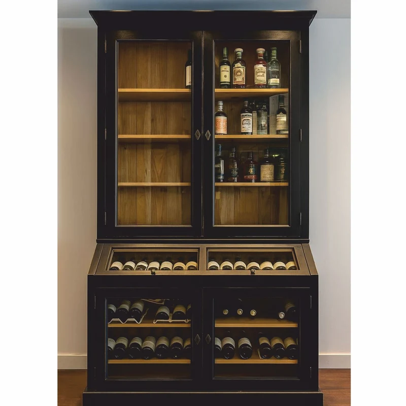 Casa Padrino Landhausstil Weinschrank Schwarz / Naturfarben 120 cm - Landhausstil Bar Möbel