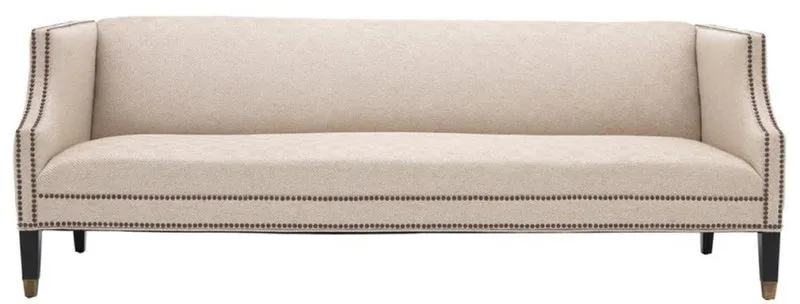 Casa Padrino Luxus Sofa Sandfarben / Schwarz / Antik Messingfarben 210 x 80 x H. 75 cm - Wohnzimmermöbel