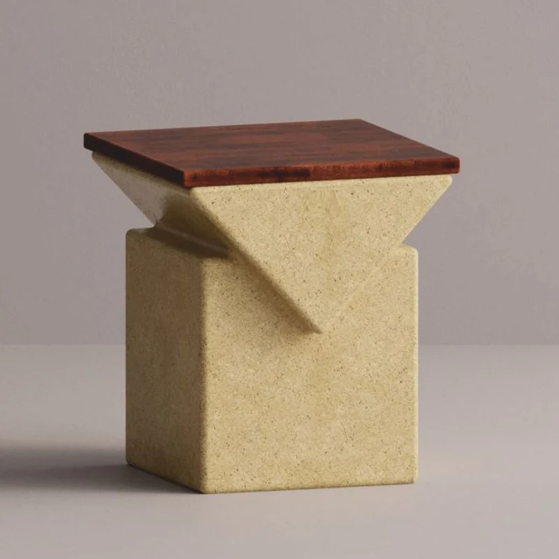 Casa Padrino Luxus Hocker Gelb / Dunkelbraun 45 x 45 x H. 50 cm - Beton Möbel
