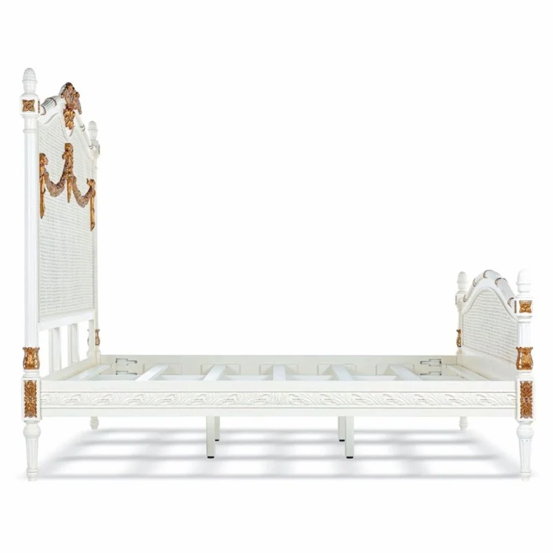 Casa Padrino Luxus Barock Doppelbett Elfenbein / Gold - Barock Schlafzimmer Möbel