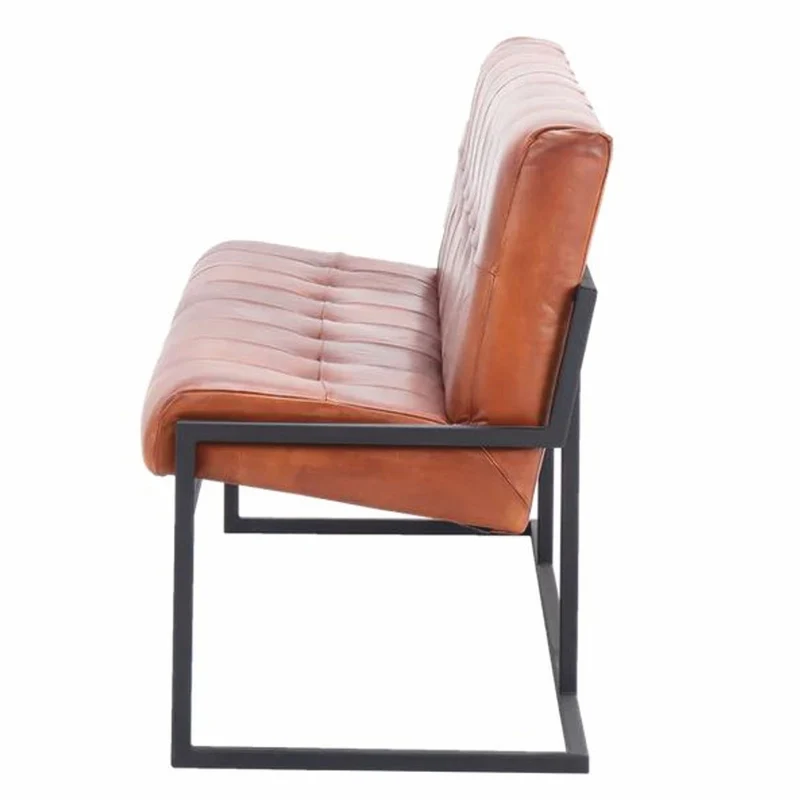 Casa Padrino Luxus Chesterfield Echtleder Sitzbank Hellbraun / Schwarz 200 cm - Echtleder Möbel