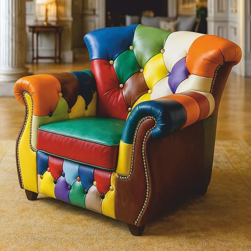 Casa Padrino Luxus Chesterfield Leder Sessel Bunt - Patchwork Leder Möbel