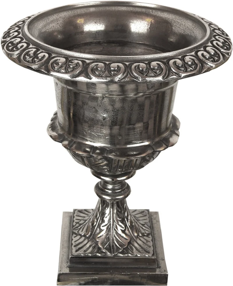 Casa Padrino Barock Blumentopf / Pflanzentopf Antik Silber Ø 34 x H. 58,5 cm - Aluminium Blumengefäß Pflanzkübel im Antik Stil