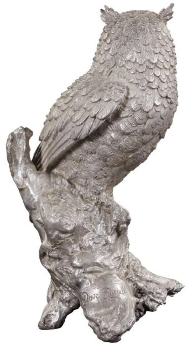 Casa Padrino Luxus Deko Bronzefigur Eule Silber 19 x 15 x H. 36 cm - Versilberte Bronze Skulptur