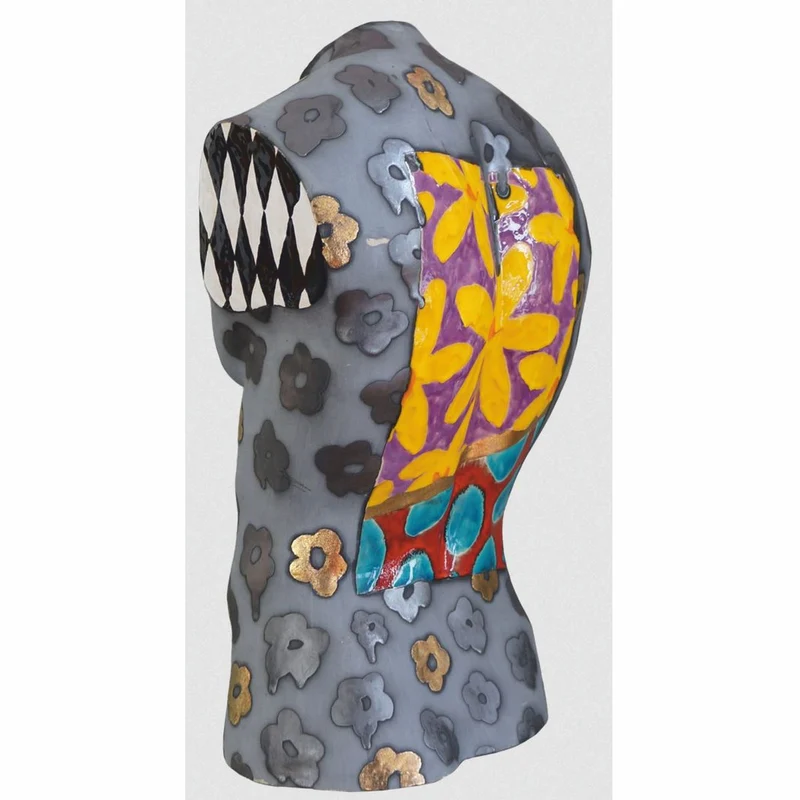 Casa Padrino Luxus Keramik Deko Männer Torso Bunt H. 62 cm - Handgefertigt & Handbemalt