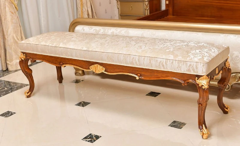 Casa Padrino Luxus Barock Sitzbank Creme / Braun / Gold 170 cm - Barock Möbel - Made in Italy