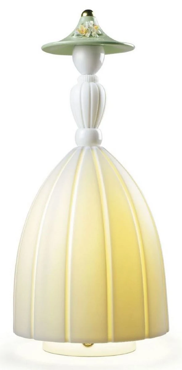 Casa Padrino Designer Porzellan LED Tischleuchte Dame Weiß / Mehrfarbig Ø 17 x H. 37 cm - Luxus Qualität