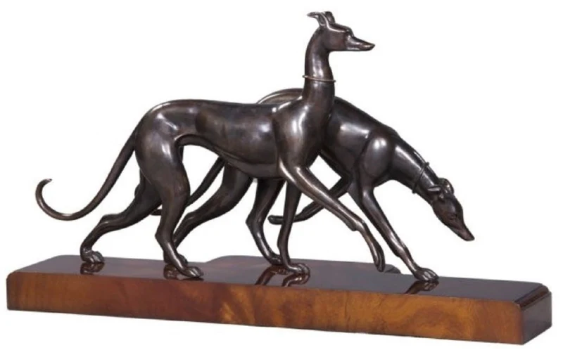 Casa Padrino Luxus Bronzefiguren mit Holzsockel Windhunde Bronze / Braun 76 x 22 x H. 43 cm - Luxus Dekofiguren