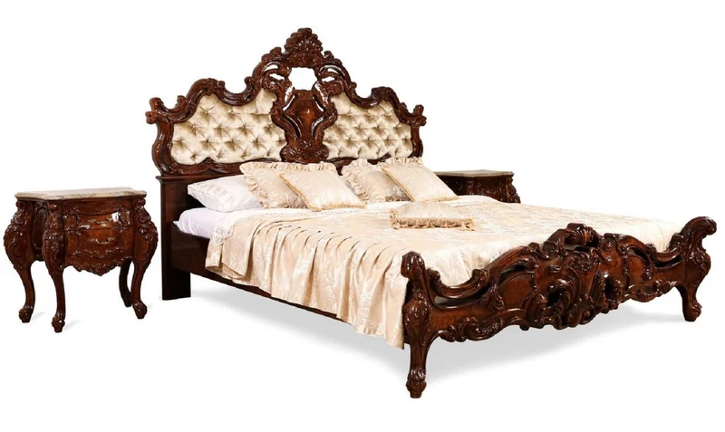 Casa Padrino Luxus Barock Doppelbett Braun / Gold - Barock Schlafzimmer Möbel