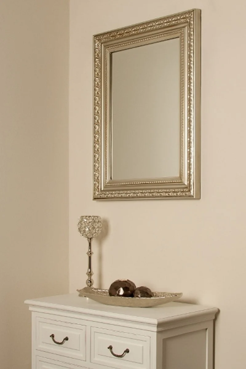 Casa Padrino Barock Wandspiegel Silber 62 x H. 82 cm - Handgefertigter Spiegel im Barockstil