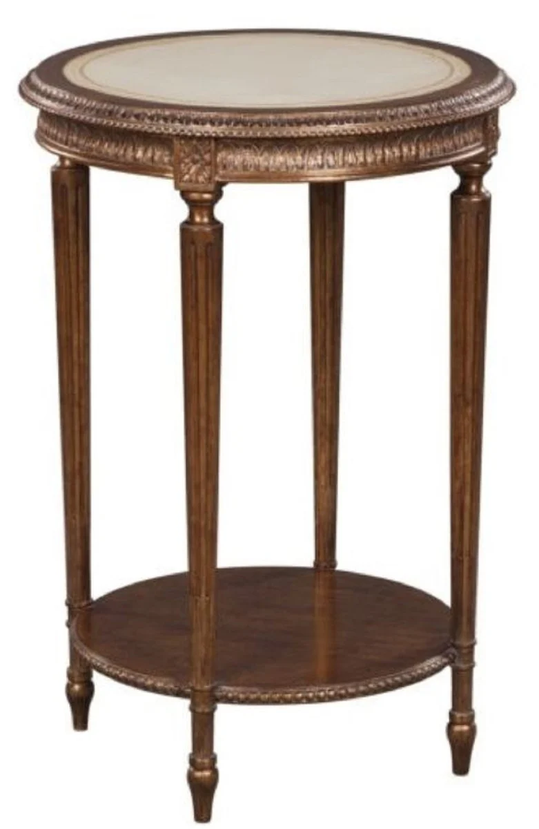 Casa Padrino Luxus Barock Beistelltisch Braun / Weiß Ø 47 x H. 70 cm - Barock Wohnzimmermöbel