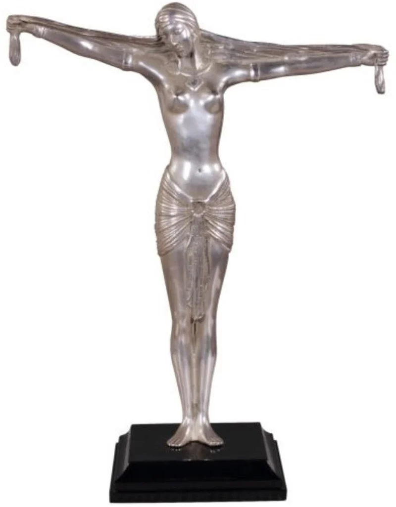 Casa Padrino Luxus Bronzefigur Lady Silber / Braun 41 x 19 x H. 53 cm - Deko Figur auf Holzsockel