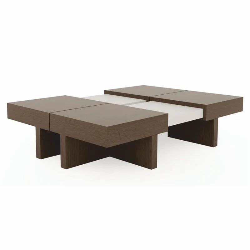 Casa Padrino Luxus Couchtisch Braun / Weiß 100-140 cm - Ausziehbarer Wohnzimmertisch