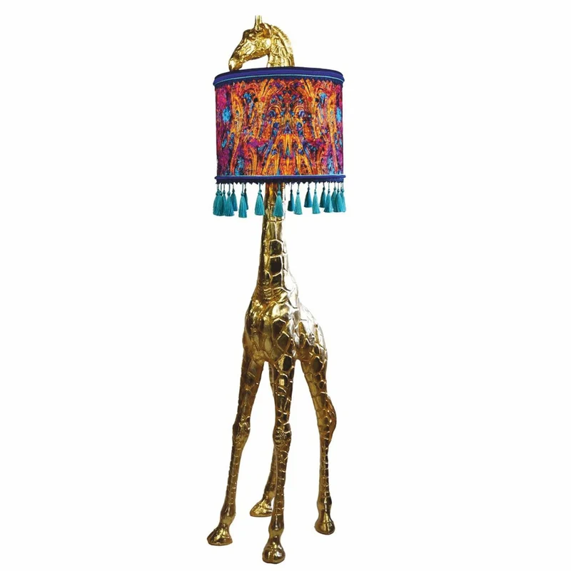 Casa Padrino Luxus Stehleuchte Giraffe mit Lampenschirm Gold / Bunt H. 171 cm