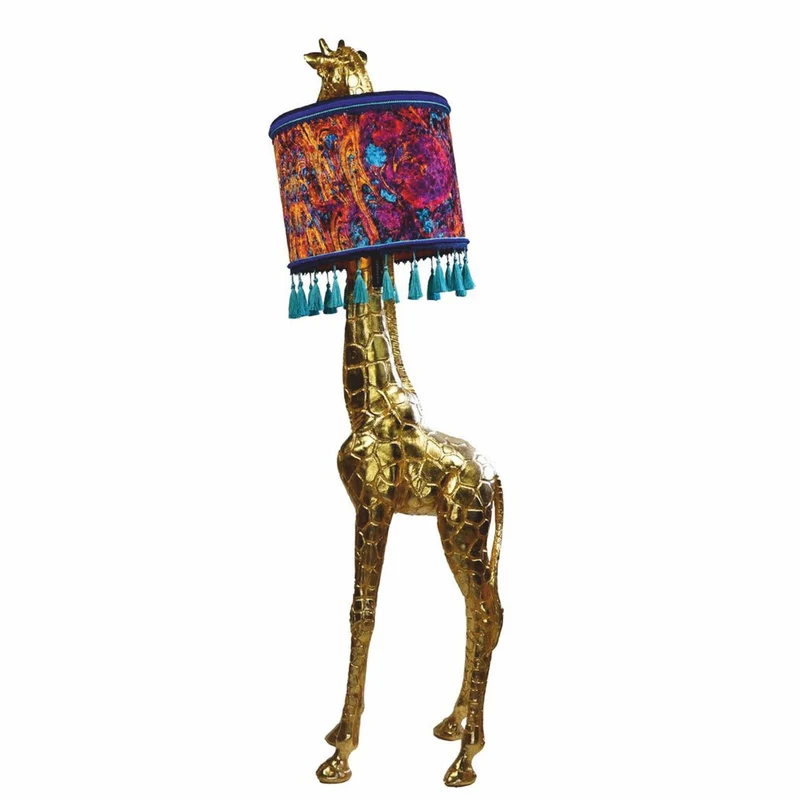 Casa Padrino Luxus Stehleuchte Giraffe mit Lampenschirm Gold / Bunt H. 171 cm