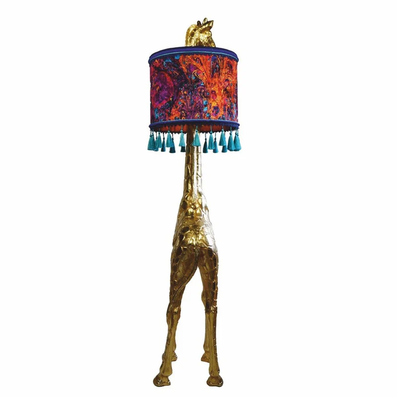 Casa Padrino Luxus Stehleuchte Giraffe mit Lampenschirm Gold / Bunt H. 171 cm