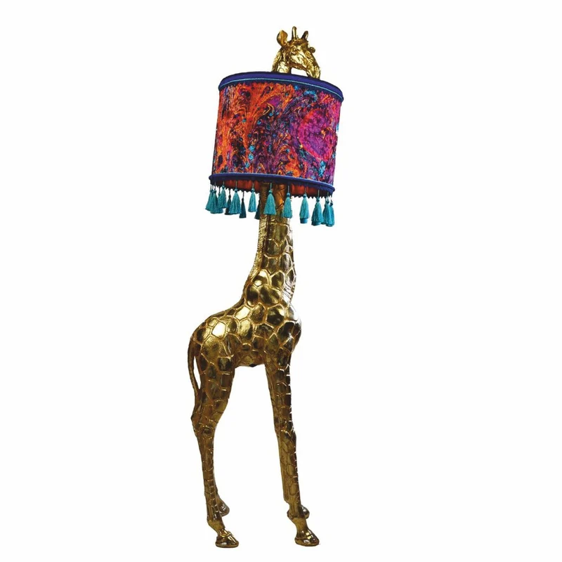 Casa Padrino Luxus Stehleuchte Giraffe mit Lampenschirm Gold / Bunt H. 171 cm