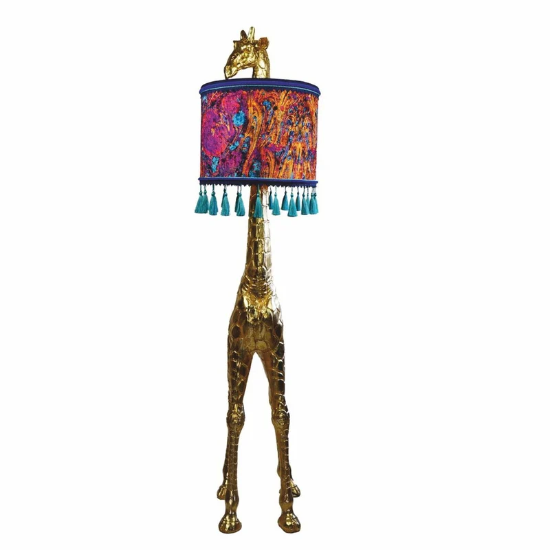Casa Padrino Luxus Stehleuchte Giraffe mit Lampenschirm Gold / Bunt H. 171 cm