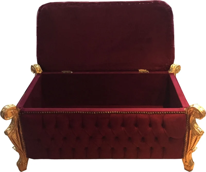 Casa Padrino Barock Sitzbank, Truhe Bordeaux / Gold - Barock Truhe