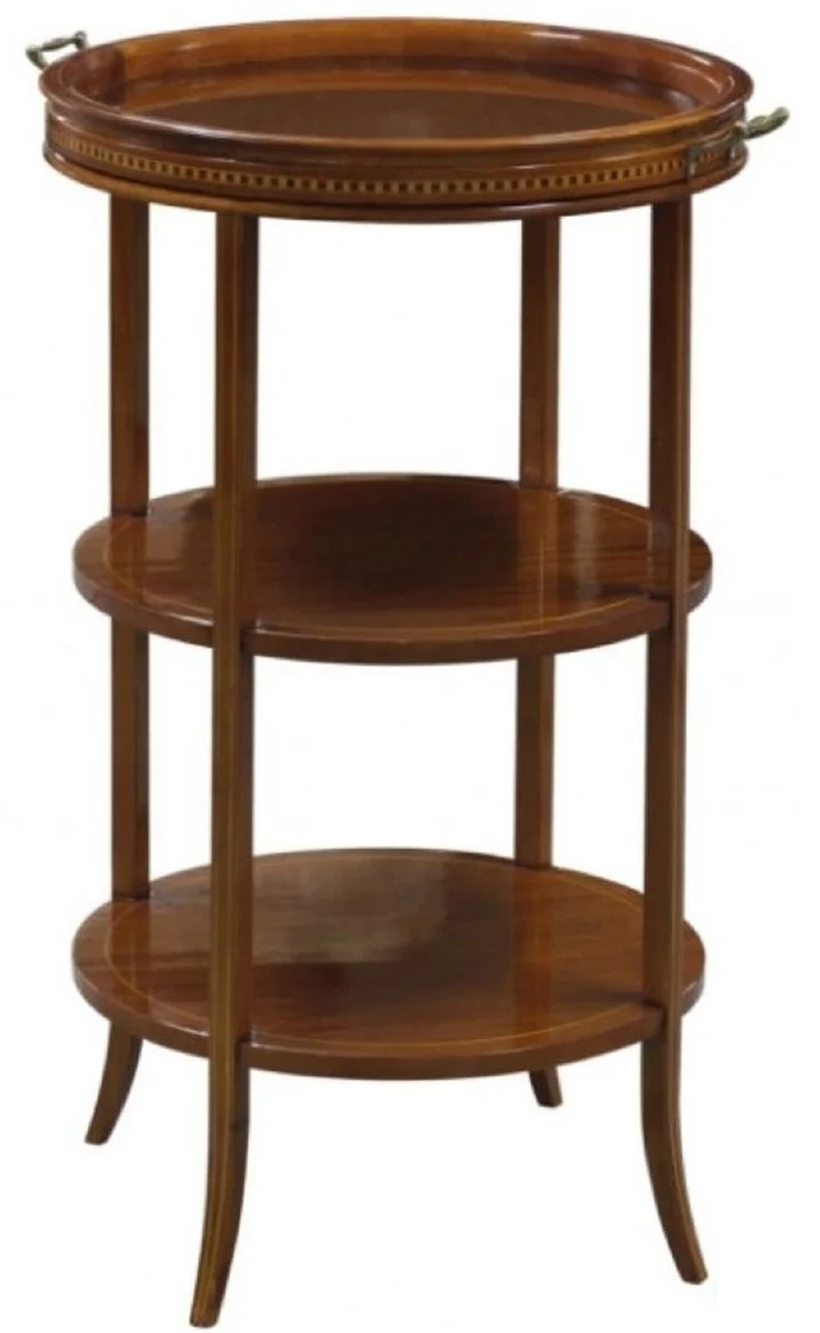 Casa Padrino Luxus Beistelltisch Braun 54 x 47 x H. 80 cm - Runder Tisch mit Glasplatte und abnehmbarem Tablett