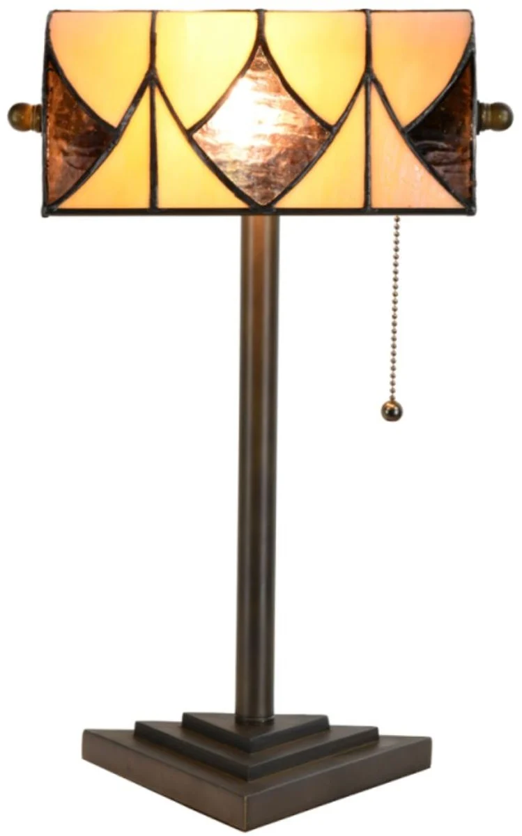 Casa Padrino Luxus Tiffany Tischleuchte Schwarz / Gelb 22 x 14,5 x H. 42 cm - Schreibtischleuchte