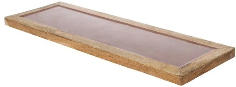 Casa Padrino Luxus Holz Keramik Deko Tablett Naturfaben / Rosa 17 x 6 x H. 2 cm - Deko Accessoires