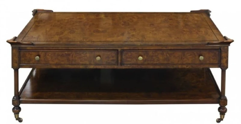 Casa Padrino Luxus Jugendstil Couchtisch Braun 125 x 81 x H. 48 cm - Wohnzimmertisch mit Rollen und 2 Schubladen