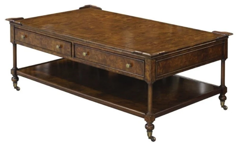 Casa Padrino Luxus Jugendstil Couchtisch Braun 125 x 81 x H. 48 cm - Wohnzimmertisch mit Rollen und 2 Schubladen