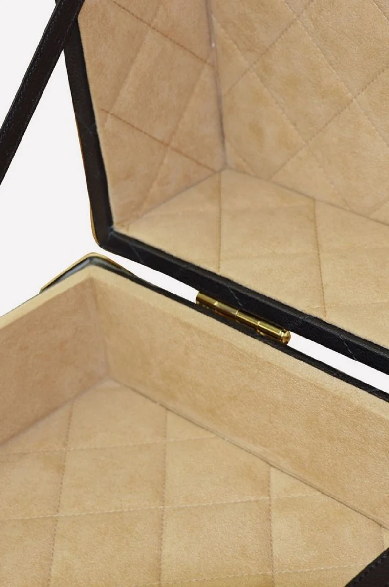 Casa Padrino Luxus Echtleder Koffer Schwarz / Gold 100 cm - Made in Italy