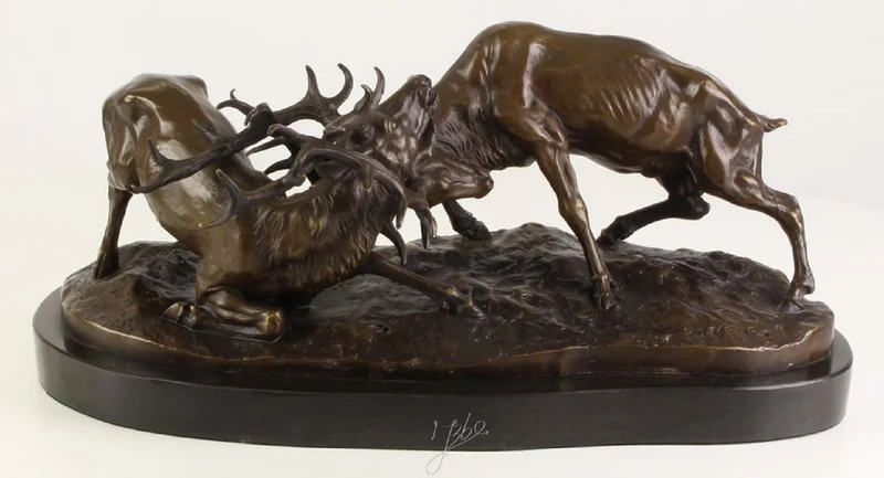 Casa Padrino Luxus Bronzefiguren Kämpfende Hirsche Bronze / Schwarz 43,3 x 20,6 x H. 18 cm - Luxus Qualität