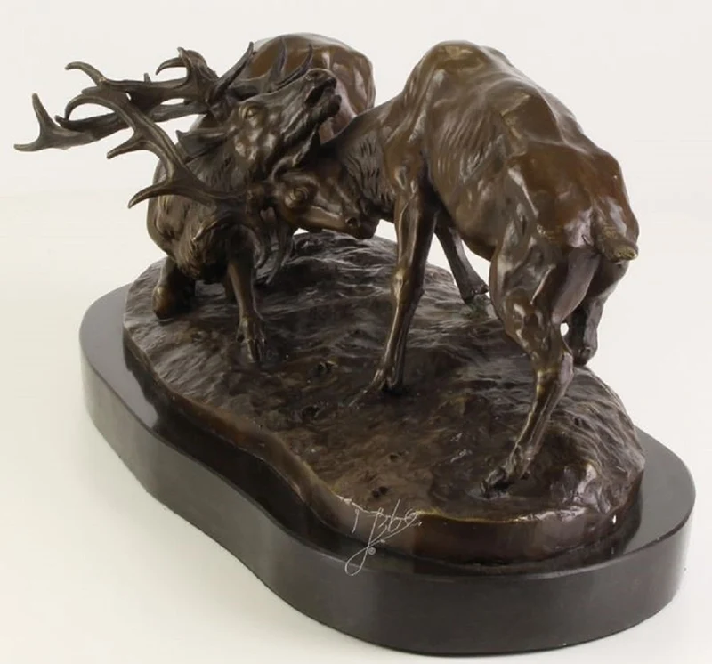 Casa Padrino Luxus Bronzefiguren Kämpfende Hirsche Bronze / Schwarz 43,3 x 20,6 x H. 18 cm - Luxus Qualität