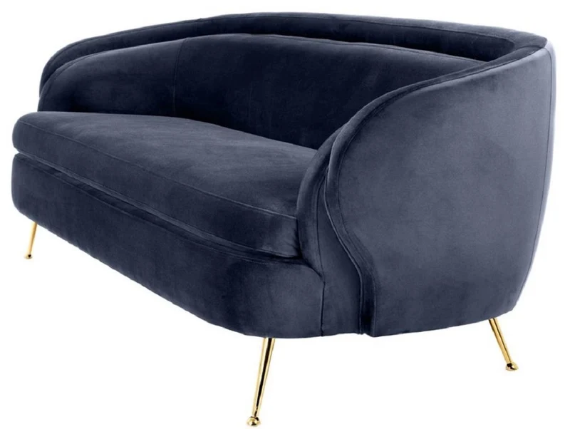 Casa Padrino Luxus Wohnzimmer Samtsofa Mitternachtsblau / Messingfarben 220 x 85 x H. 77 cm - Luxus Möbel
