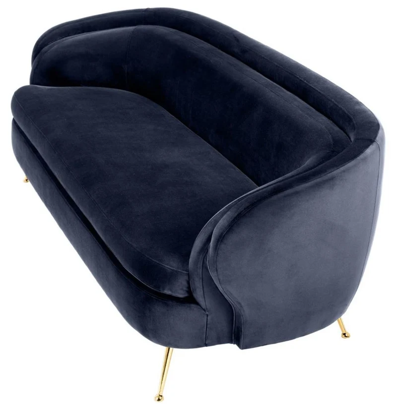 Casa Padrino Luxus Wohnzimmer Samtsofa Mitternachtsblau / Messingfarben 220 x 85 x H. 77 cm - Luxus Möbel