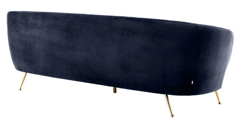 Casa Padrino Luxus Wohnzimmer Samtsofa Mitternachtsblau / Messingfarben 220 x 85 x H. 77 cm - Luxus Möbel