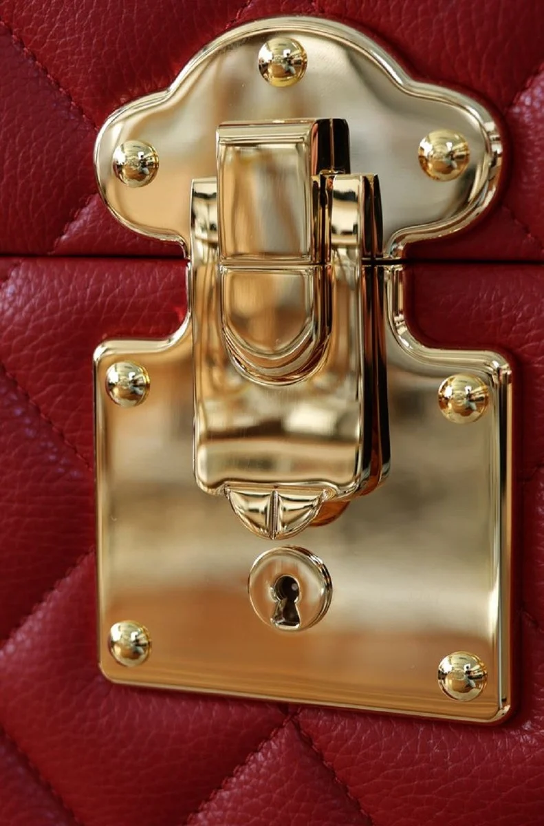 Casa Padrino Luxus Echtleder Koffer Rot / Gold 100 cm - Made in Italy