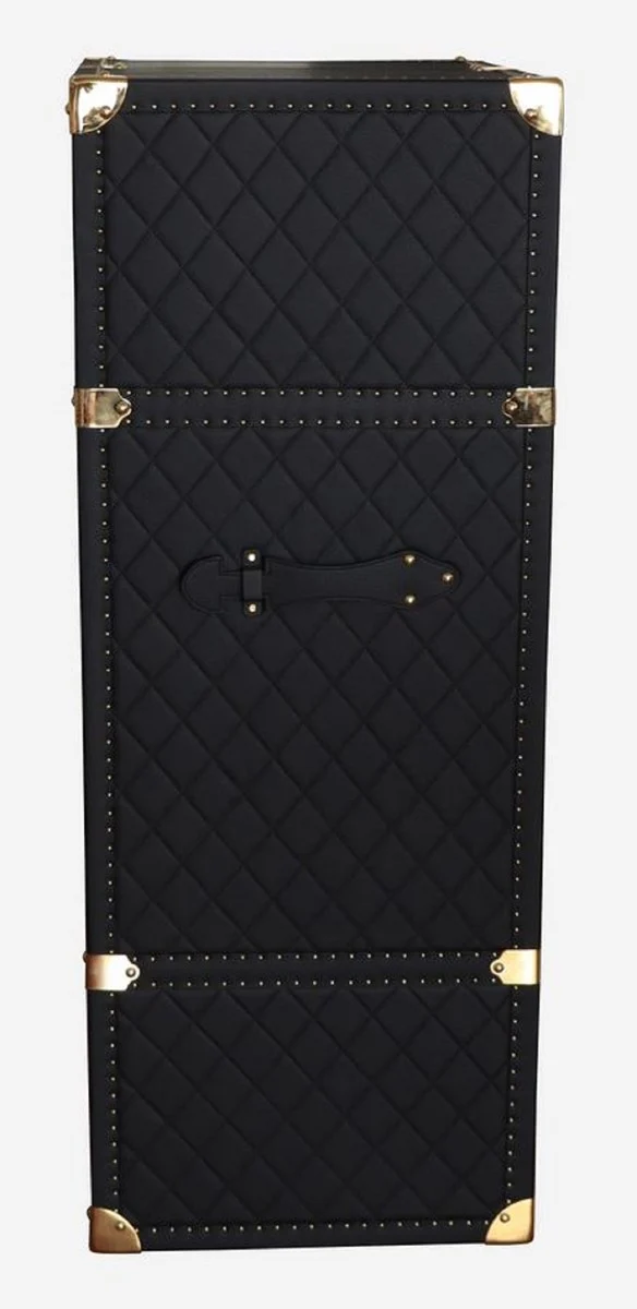 Casa Padrino Luxus Leder Koffer Barschrank Schwarz / Messing H. 135 cm - Made in Italy